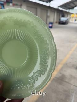VTG 4 Fire King Jadeite Alice Floral Pattern Teacup And Saucer Set Of Four