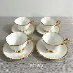 VTG 4 Sets Royal Chelsea English Bone China Gold & White Teacups & Saucers #648A