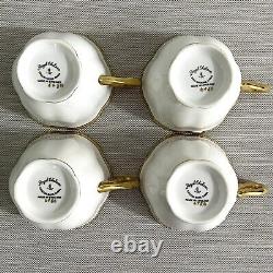 VTG 4 Sets Royal Chelsea English Bone China Gold & White Teacups & Saucers #648A