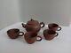 Vtg Chinese Yixing Zisha Clay Handmade Teapot Withmythical Beast On Lid /4 Teacups