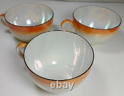 VTG Czechoslovakia Czech Ceramic Orange Cream Luster Black Art Deco Tea Set Lot