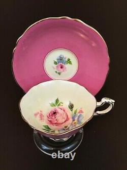 VTG Paragon Mary & Queen Large Cabbage Rose Pink Footed Tea Cup Saucer Gold Trim