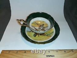 VTG Regency Three Pheasants in Flight Tea Green Cup Saucer Bone China England