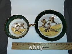 VTG Regency Three Pheasants in Flight Tea Green Cup Saucer Bone China England