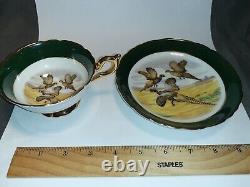 VTG Regency Three Pheasants in Flight Tea Green Cup Saucer Bone China England