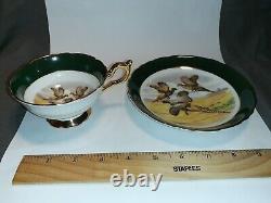 VTG Regency Three Pheasants in Flight Tea Green Cup Saucer Bone China England