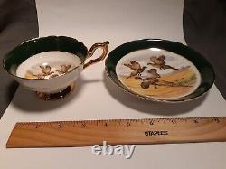 VTG Regency Three Pheasants in Flight Tea Green Cup Saucer Bone China England