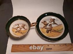 VTG Regency Three Pheasants in Flight Tea Green Cup Saucer Bone China England