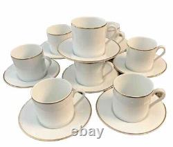 VTG TIFFANY & CO Gold Band Flat Demitasse Cups & Saucers- Set Of 8 EUC