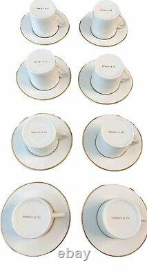 VTG TIFFANY & CO Gold Band Flat Demitasse Cups & Saucers- Set Of 8 EUC