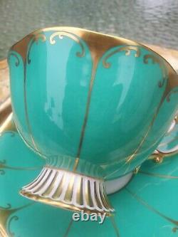 VTG UNIQUE 1950s Royal Albert ART DECO Turquoise & Gold Tea Cup and Saucer. EXC