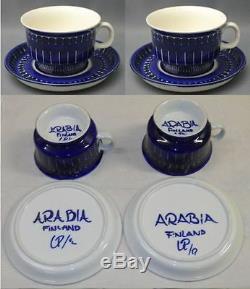 Valencia Tea Cups With Saucers Hand Painting Ulla Procope Signed Arabia Finland