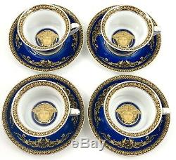 Versace Rosenthal BLUE MEDUSA Tea Cup and Saucer SET OF 4