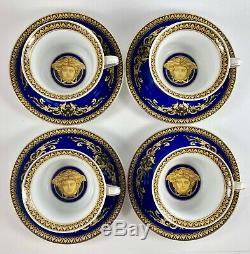 Versace Rosenthal BLUE MEDUSA Tea Cup and Saucer SET OF 4