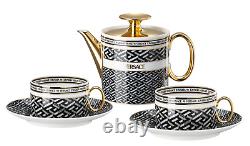 Versace Rosenthal La Greca Signature Tea Set for 2 (2 x Tea Cup & Saucer+Teapot)