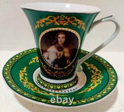 Versace Tea Coffee Cups Saucers Green Luxury Set of 6 Pcs WITH Box Decor Gift