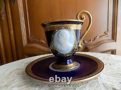 Very Rare Antique Hutscenreuther Selb Cobalt with gold tea cup and saucer