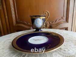 Very Rare Antique Hutscenreuther Selb Cobalt with gold tea cup and saucer