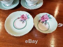 ViNTage PaRaGOn CaBbAGe RoSe Mint GrEEn TeA cUp and SaUCer Set of 6