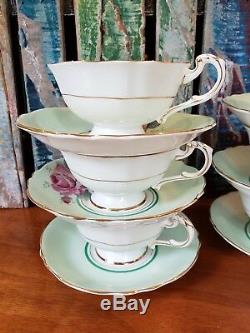 ViNTage PaRaGOn CaBbAGe RoSe Mint GrEEn TeA cUp and SaUCer Set of 6