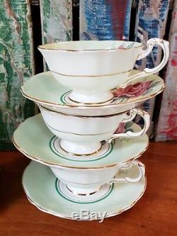 ViNTage PaRaGOn CaBbAGe RoSe Mint GrEEn TeA cUp and SaUCer Set of 6