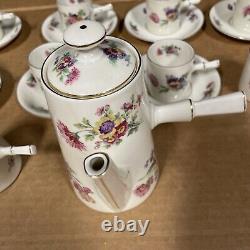 Victoria China Czechoslovakia Floral Pink Rose Tea Set, one saucer missing