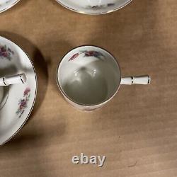 Victoria China Czechoslovakia Floral Pink Rose Tea Set, one saucer missing