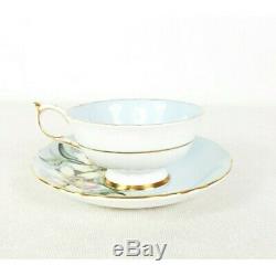 Vintage 1950s Paragon Floating White Orchids on Pale Blue Tea Cup and Saucer