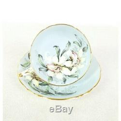 Vintage 1950s Paragon Floating White Orchids on Pale Blue Tea Cup and Saucer
