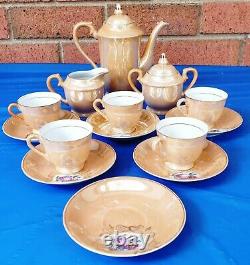 Vintage 1960's 1970's Gold TEA POT SET Creamer / Sugar Bowl / 5 Cups 6 Saucers