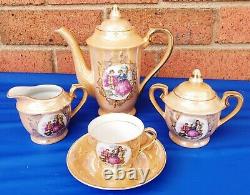 Vintage 1960's 1970's Gold TEA POT SET Creamer / Sugar Bowl / 5 Cups 6 Saucers