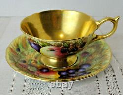 Vintage AYNSLEY Bone China GOLDEN ORCHARD Fruit & Gold TEA CUP & SAUCER N. Brunt