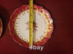 Vintage AYNSLEY Bone China Tea Cup Saucer Side Plate Burgundy Gold RARE Set of 6