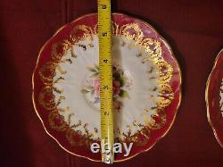 Vintage AYNSLEY Bone China Tea Cup Saucer Side Plate Burgundy Gold RARE Set of 6