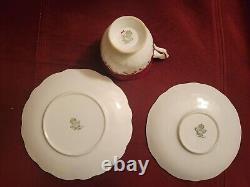 Vintage AYNSLEY Bone China Tea Cup Saucer Side Plate Burgundy Gold RARE Set of 6