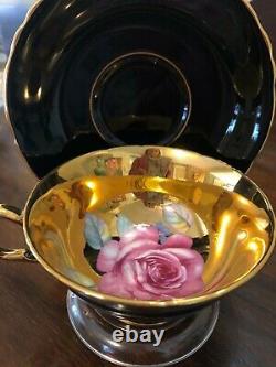 Vintage Antique Paragon Red Gold Large Cabbage Rose Tea Cup & Saucer MINT