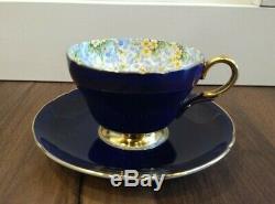 Vintage Antique Shelley Tea Cup and Saucer Cobalt Primrose Chintz China England