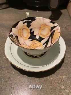 Vintage Art Deco Paragon Tea Cup Saucer Rare Daffodils Mint Green Collectible