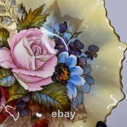 Vintage Aynsley Bone China Sweet Meats Pickle Plate JA Bailey Cabbage Rose Gold