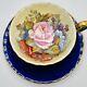 Vintage Aynsley England Bailey Cabbage Rose Cobalt Blue Cup & Saucer Teacup Mint