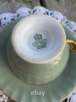 Vintage Aynsley, England ORCHARD FRUIT Sage Green Cup & Saucer D Jones Signed