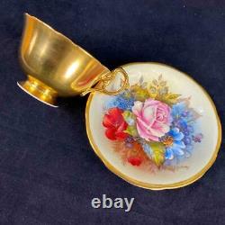Vintage Aynsley J. A. Bailey Signed Hand Painted Cabbage Rose Cup Saucer