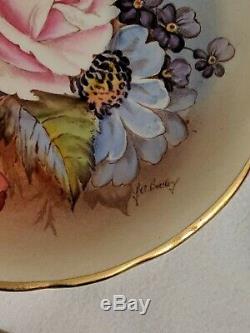 Vintage Aynsley Tea Cup Saucer J A Bailey Rose and Gold