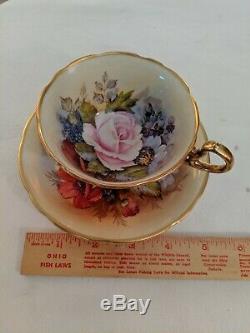 Vintage Aynsley Tea Cup Saucer Signed J A Bailey Rose and Gold