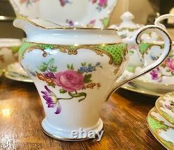 Vintage Aynsley Wilton Green Bone China Tea Set for 6