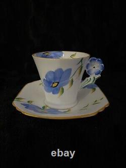 Vintage Collingwood Blue Flower Handle Teacup & Saucer Hand-painted As Is