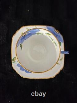 Vintage Collingwood Blue Flower Handle Teacup & Saucer Hand-painted As Is