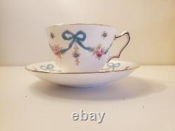 Vintage Cup&Saucer-Buds & Bows-Blue Bow-Crown Staffordshire England-Fine Bone
