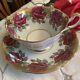 Vintage Double Warrant Paragon Red Cabbage Roses, Heavy Gold, Green Teacup Saucer