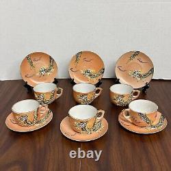 Vintage Dragon Ware Teacup & Saucer Moriage Occupied Japan Demitasse SET OF 6